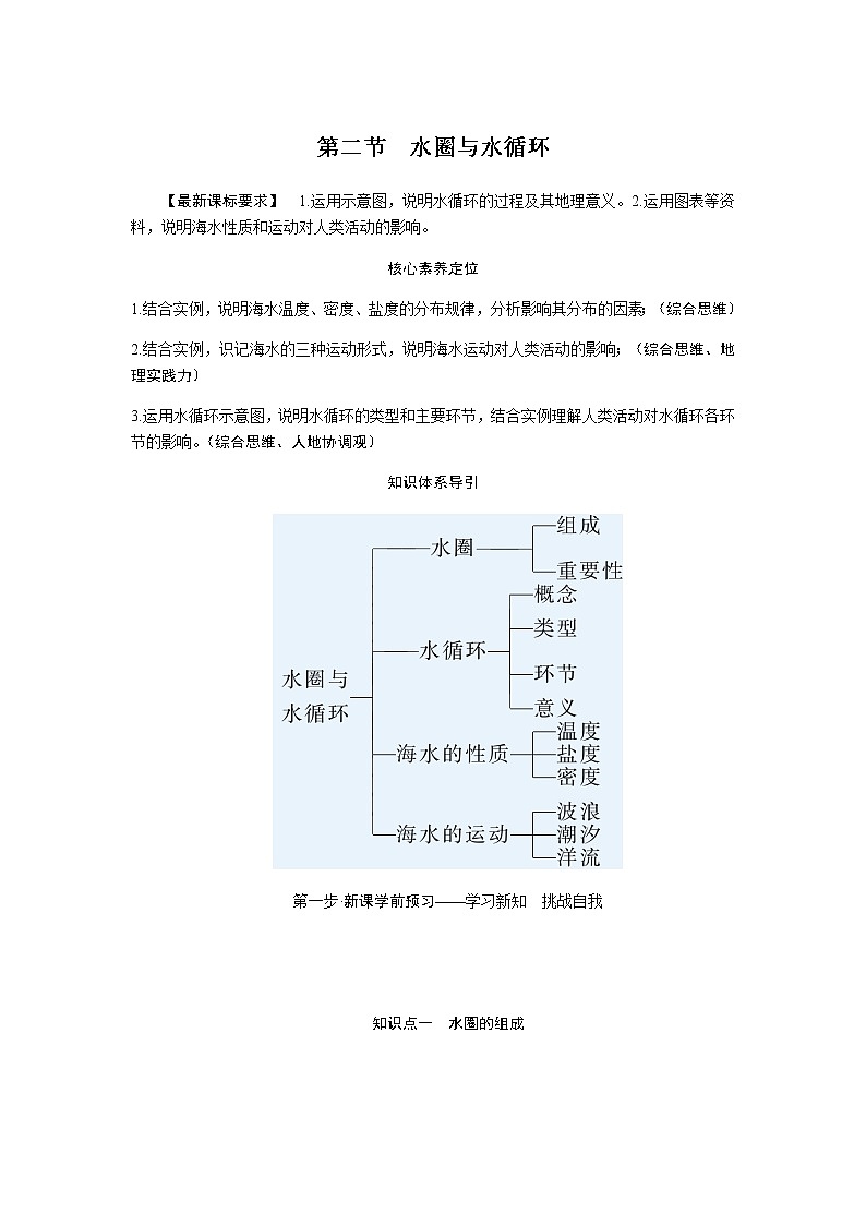 鲁教版高中地理必修第一册2.2水圈与水循环导学案01
