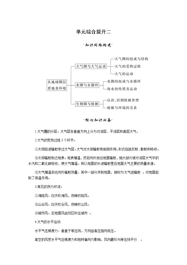 鲁教版高中地理必修第一册单元综合提升二导学案01