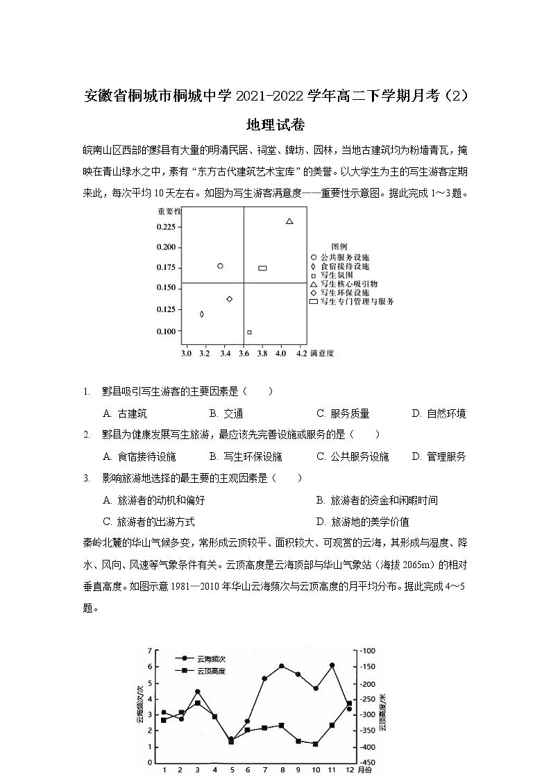 2021-2022学年安徽省桐城市桐城中学高二下学期月考（2）地理试题含答案01