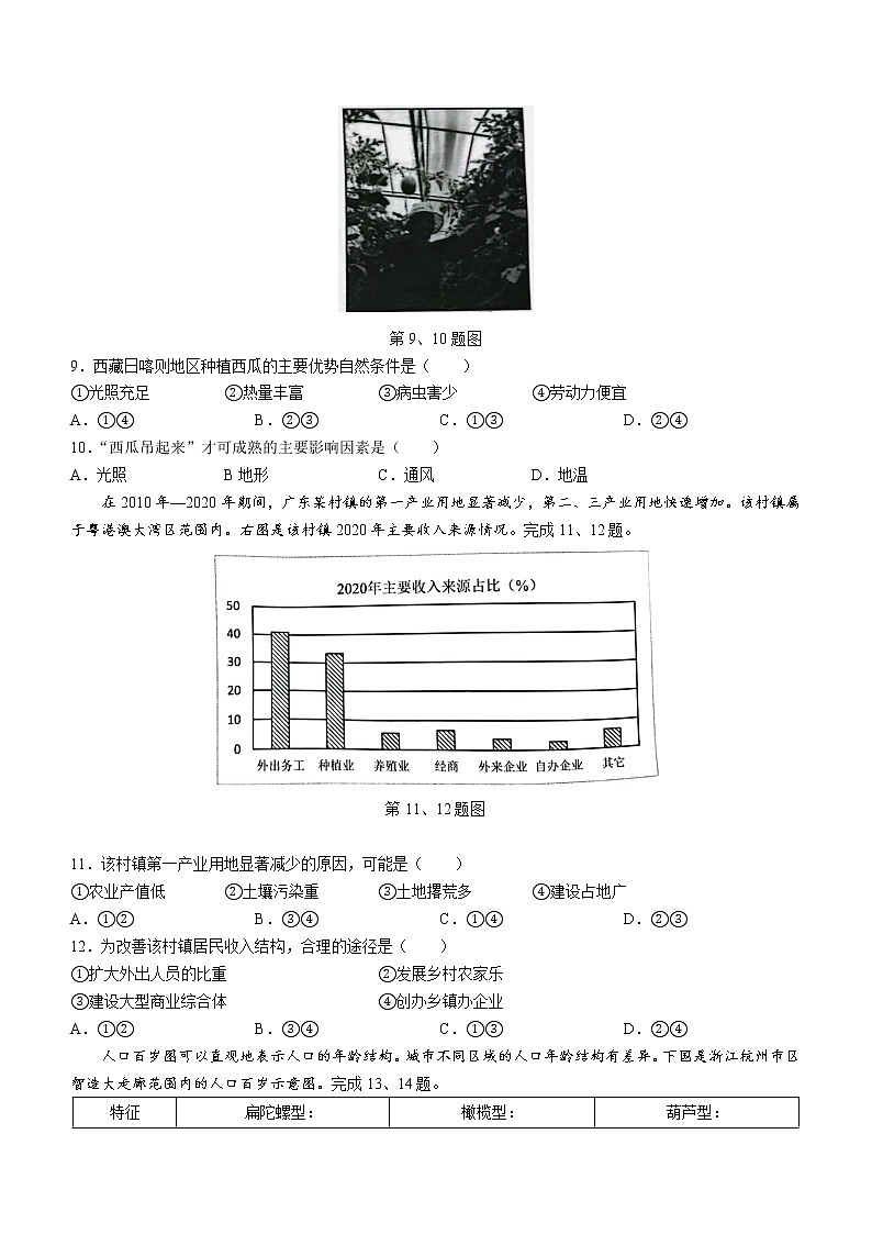 浙江省七彩阳光新高考研究联盟2022-2023学年高三上学期返校联考地理试题（Word版含答案）03