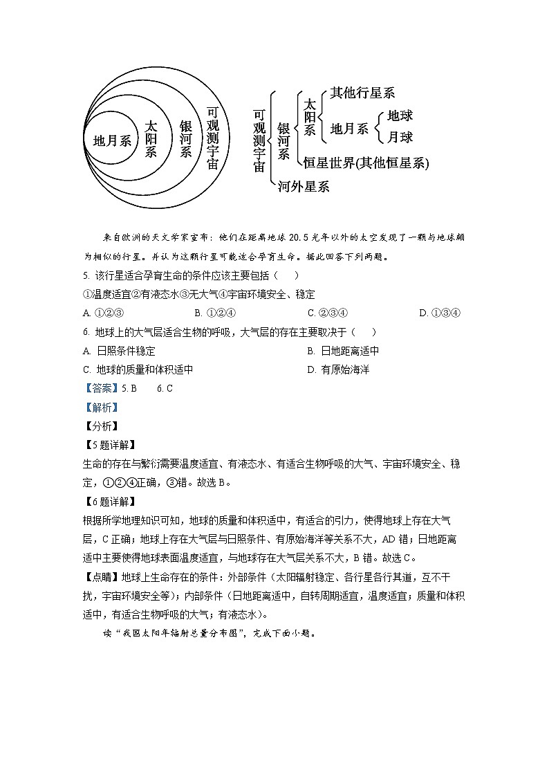 2022济南十一中高一上学期期中考试地理试题含解析03