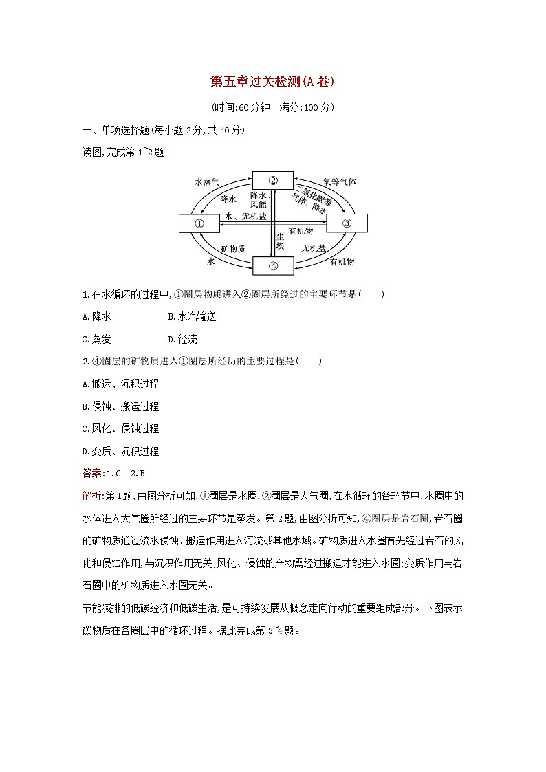 广西专版新教材高中地理第5章自然环境的整体性与差异性过关检测A卷新人教版选择性必修101