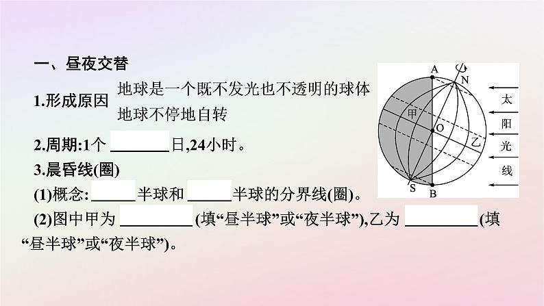 广西专版新教材高中地理第1章地球的运动第2节地球运动的地理意义第1课时地球自转的地理意义课件新人教版选择性必修106