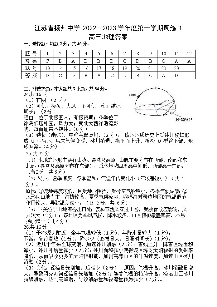 周练1-地理答案2022.9.16第1页
