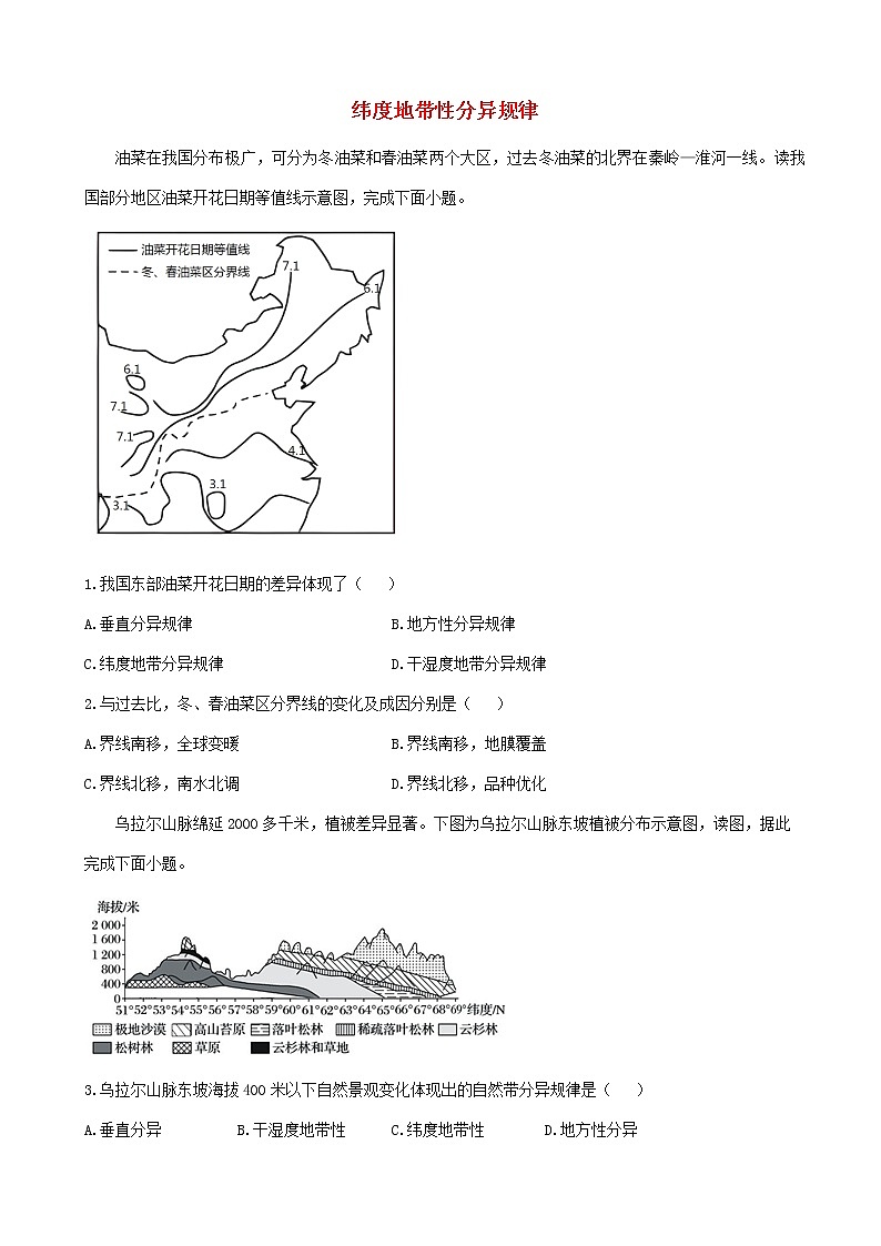 通用版2023届高考地理一轮复习创新素养限时练纬度地带性分异规律第1页