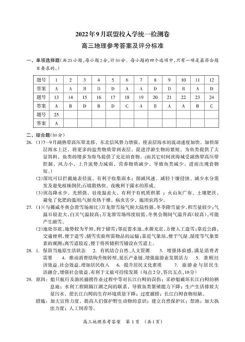 2023届广西省桂林联盟校高三上学期9月入学统一检测试题地理PDF版含答案01
