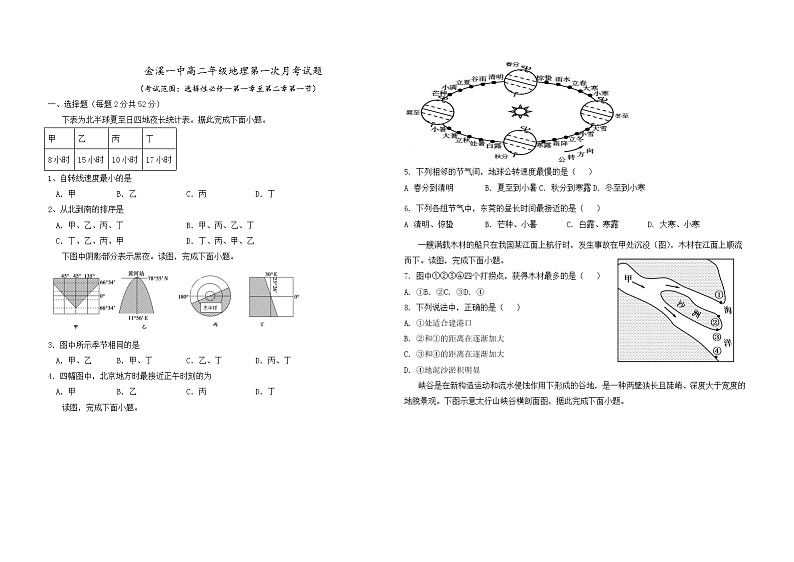 江西省金溪县第一中学2022-2023学年高二上学期第一次月考地理试卷（含答案）第1页