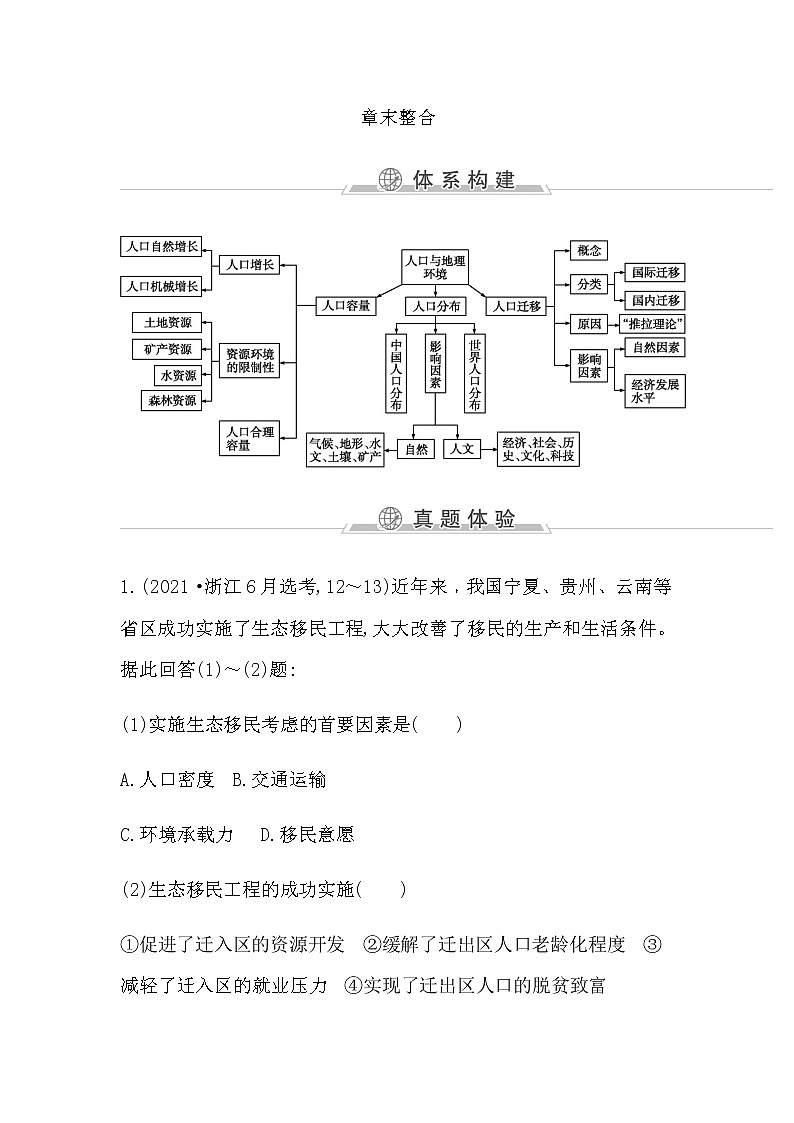 湘教版高中地理必修第二册第一章人口与地理环境课后练习+导学案+教学课件+检测试题01