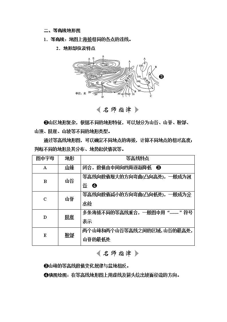 鲁教版高考地理一轮总复习第1单元第2节等高线地形图和地形剖面图课时学案第2页