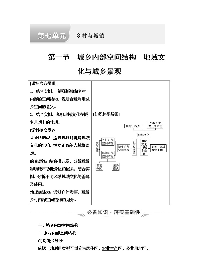 鲁教版高考地理一轮总复习第7单元第1节城乡内部空间结构地域文化与城乡景观课时学案01