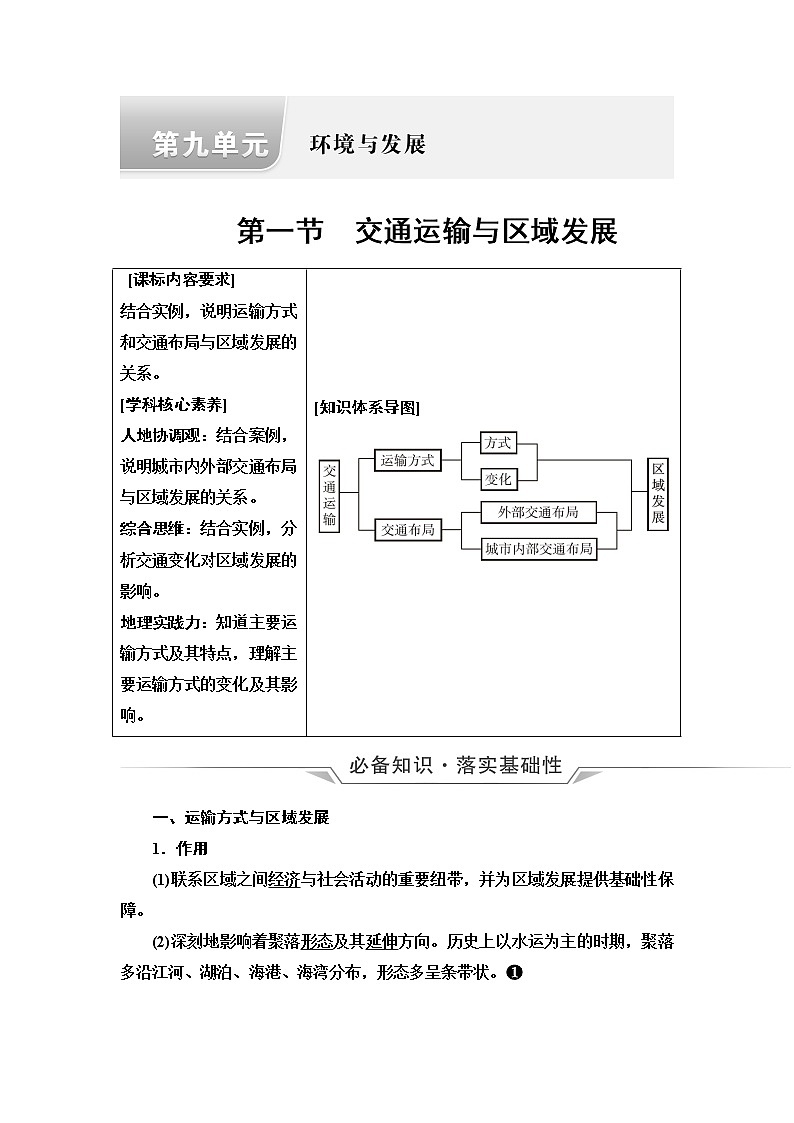 鲁教版高考地理一轮总复习第9单元第1节交通运输与区域发展课时学案01