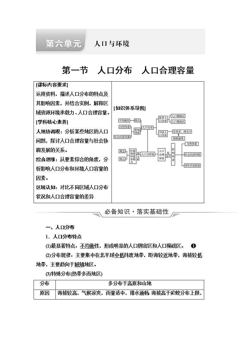 鲁教版高考地理一轮总复习第6单元第1节人口分布人口合理容量课时学案第1页