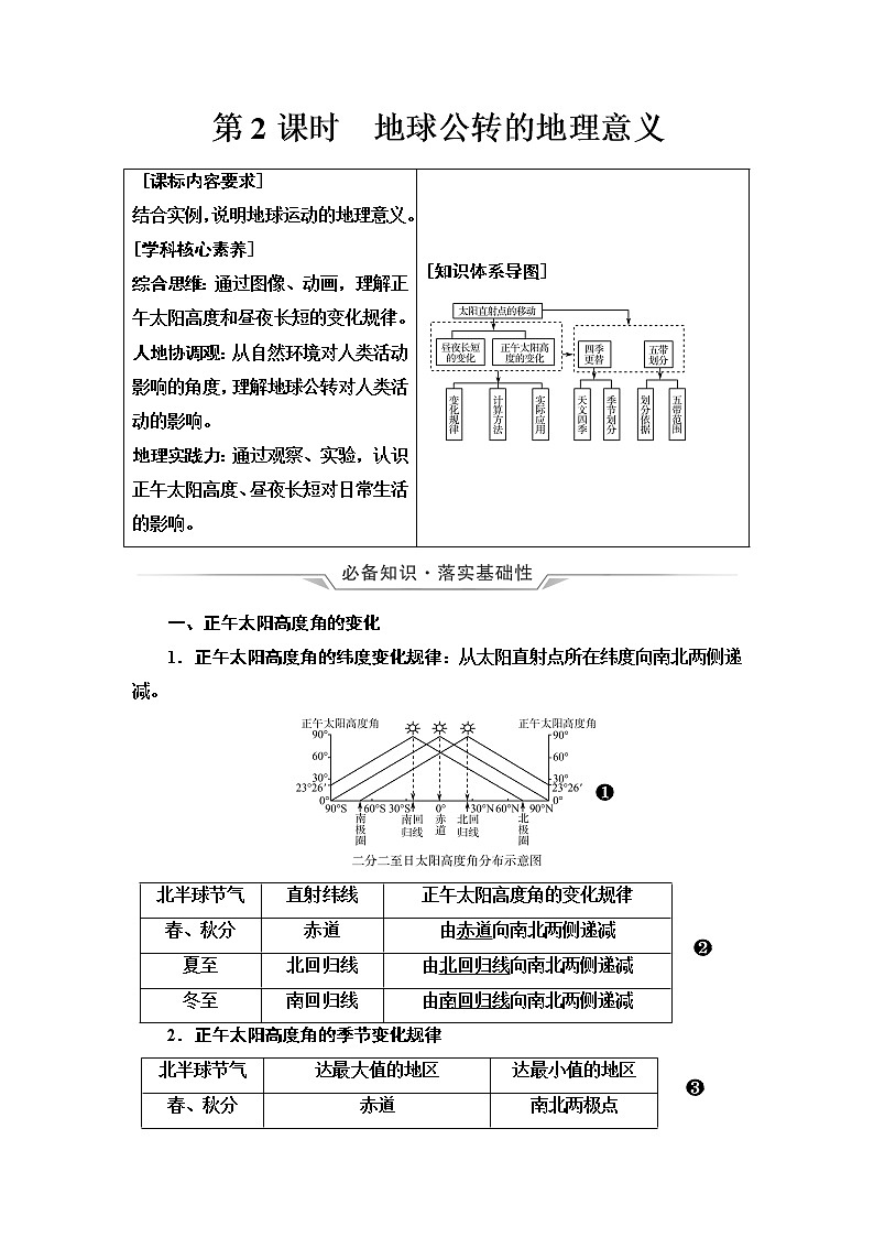 中图版高考地理一轮总复习第2章第4节第2课时地球公转的地理意义学案01