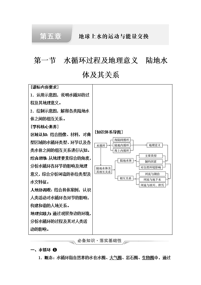 中图版高考地理一轮总复习第5章第1节水循环过程及地理意义陆地水体及其关系学案01