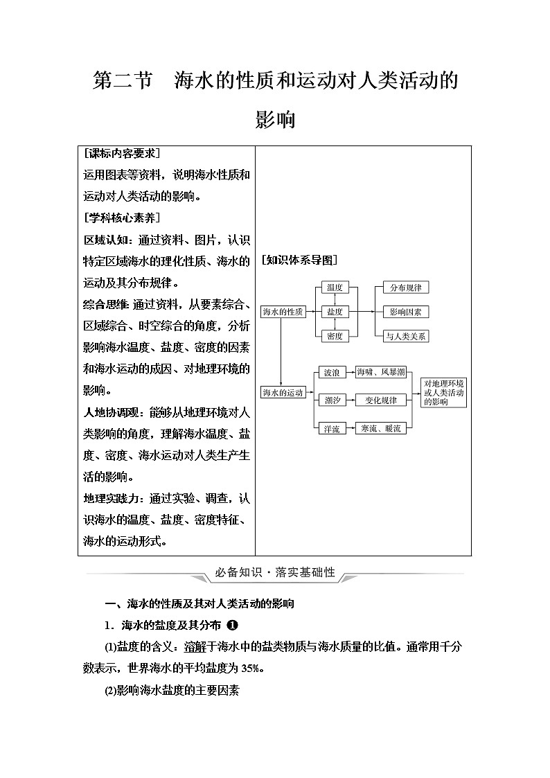 中图版高考地理一轮总复习第5章第2节海水的性质和运动对人类活动的影响学案01