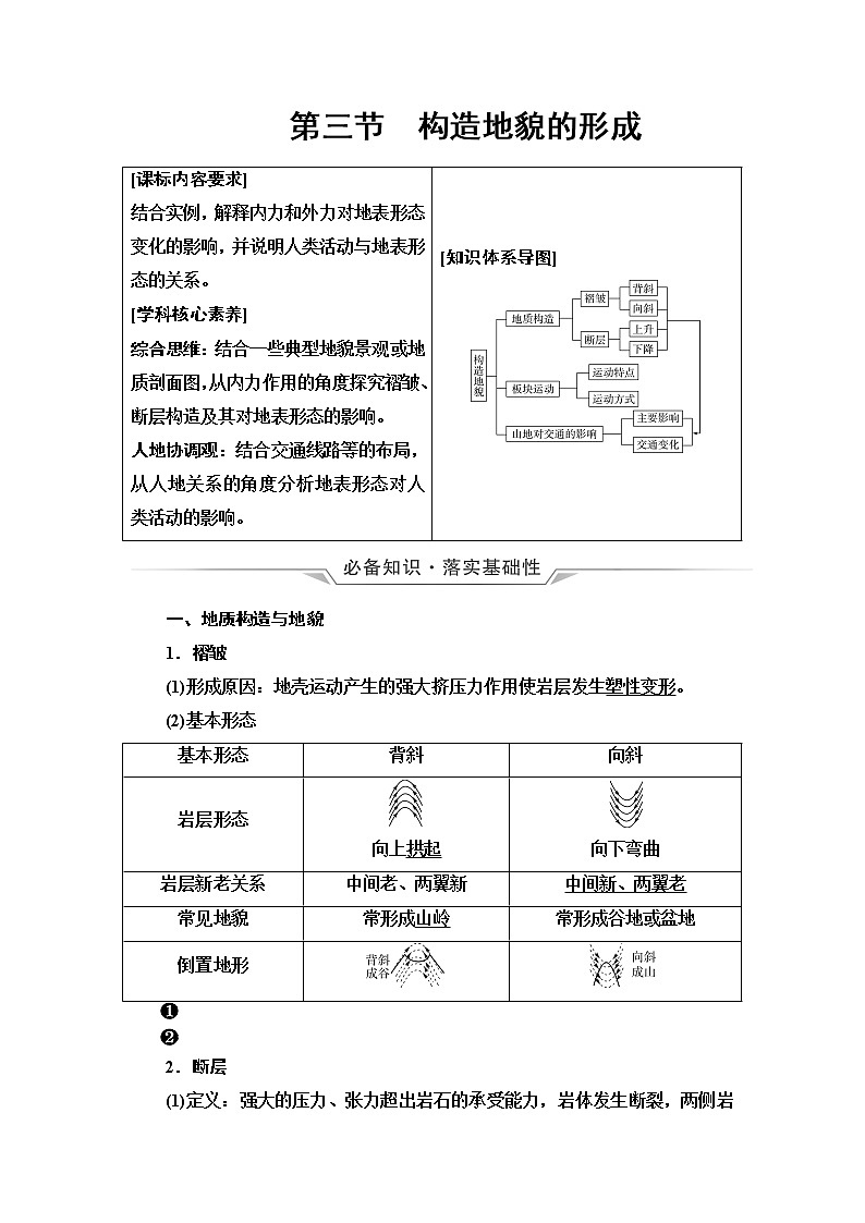 人教版高考地理一轮总复习第4章第3节构造地貌的形成学案01