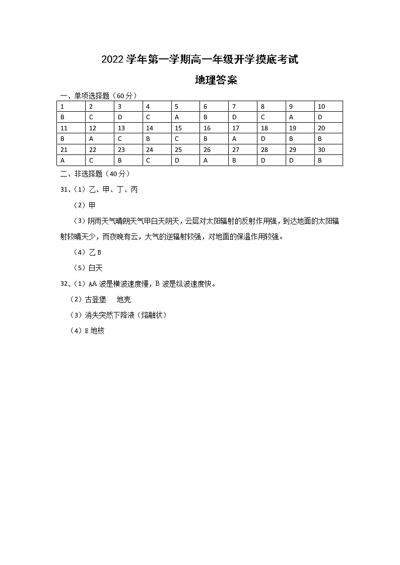 2022-2023学年浙江省宁波市北仑中学高一上学期开学摸底考试地理word版01