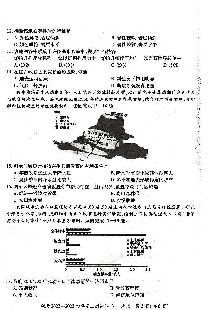 豫北名校普高联考2022-2023学年高三测评（一）地理试卷第3页