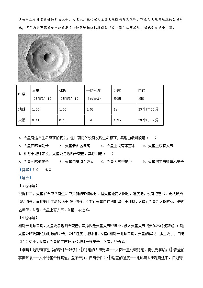 2022长沙师大附中高一上学期期中考试地理试题含解析第2页
