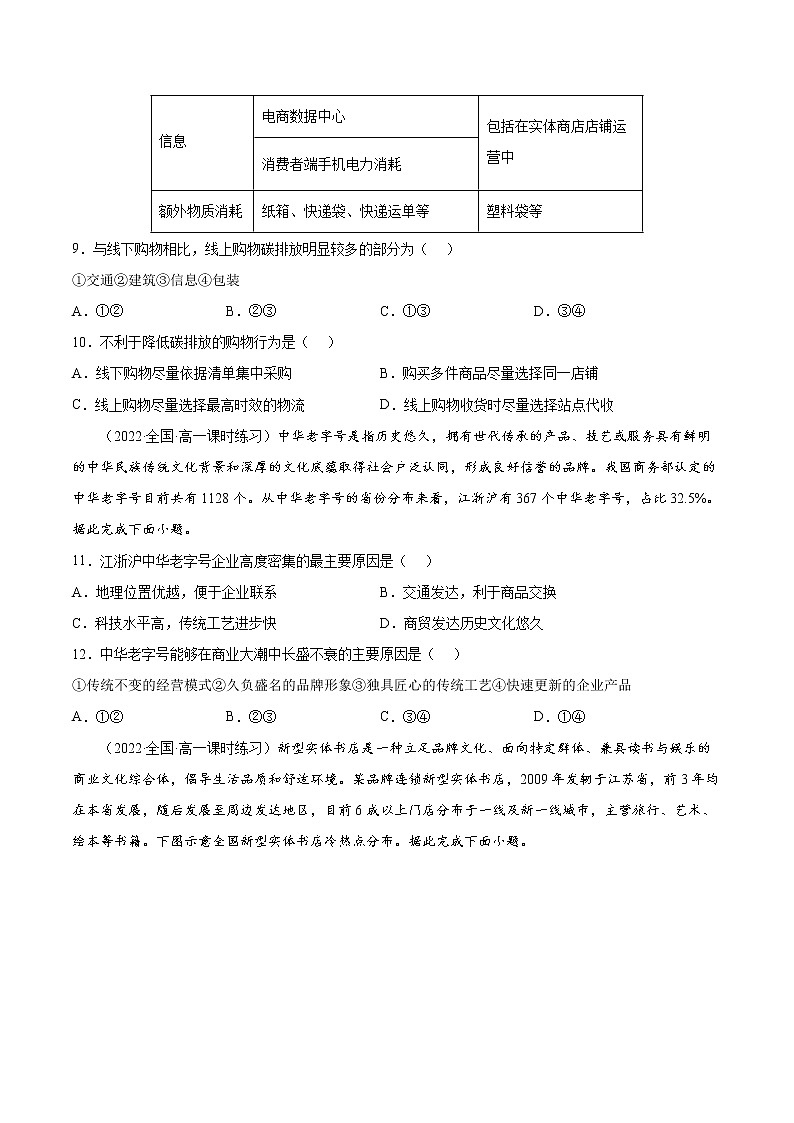 3.3 服务业的区位选择（课时作业）-高一地理同步备课系列（湘教版2019必修第二册）03