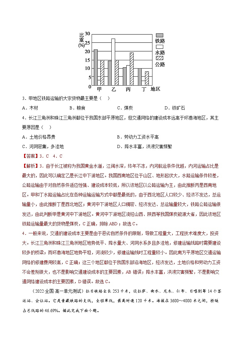 4.1.1 交通运输与区域发展（课时作业）-高一地理同步备课系列（湘教版2019必修第二册）（解析版）第2页