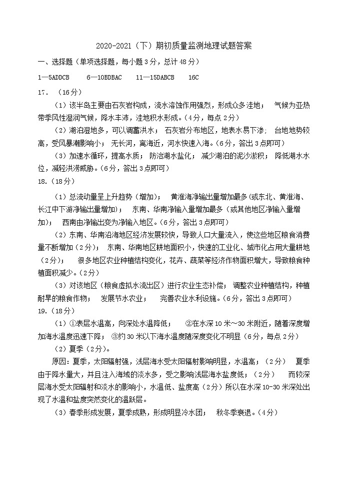 2021丹东高三下学期期初考试地理试题PDF版含答案01