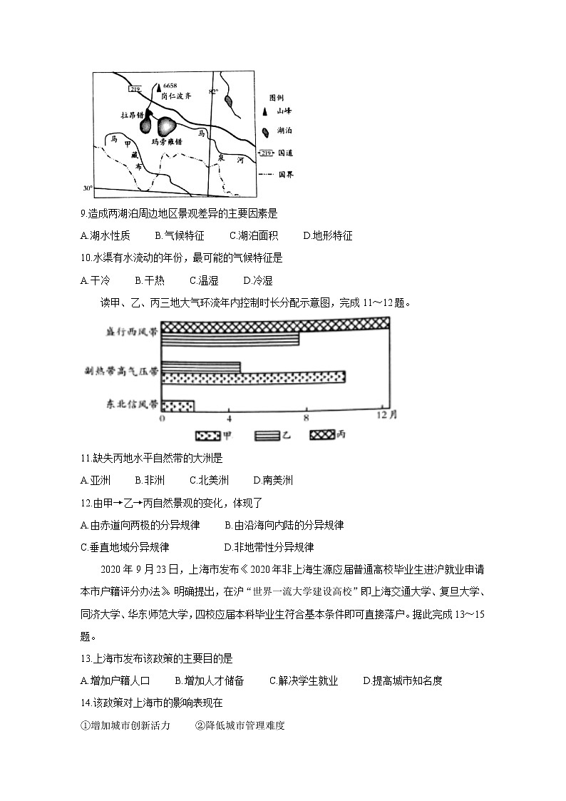 2021吕梁高三上学期第一次模拟考试地理含答案03