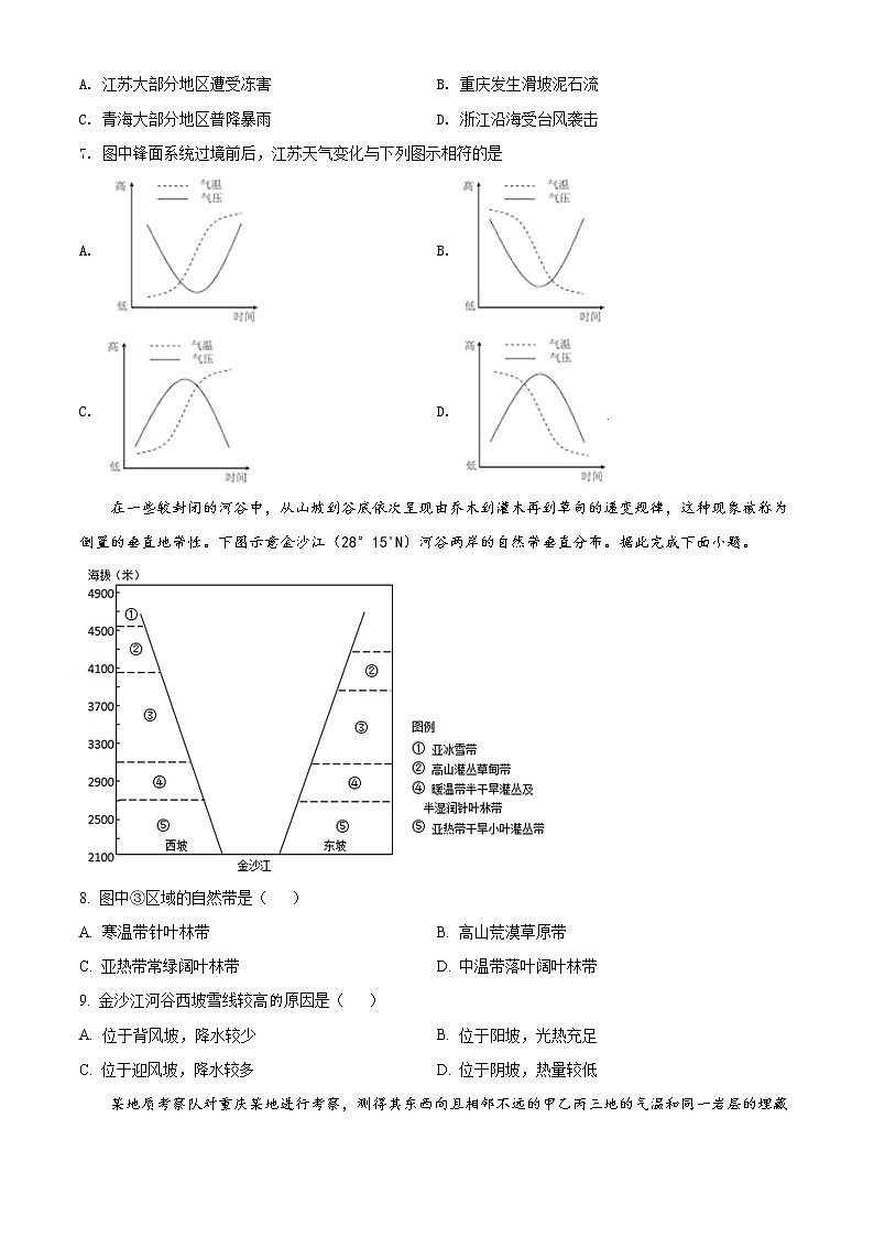2021泰安高三上学期期末考试地理试题含解析03