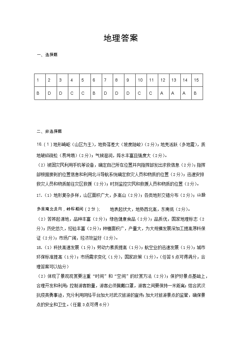 湖北省武汉市武昌区2020-2021学年高三1月质量检测地理试题答案第1页