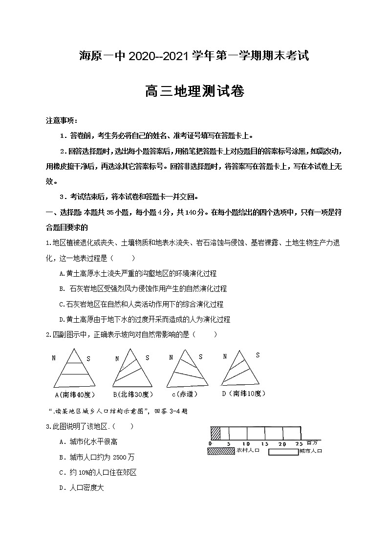 2021海原县一中高三上学期期末考试地理试题含答案第1页