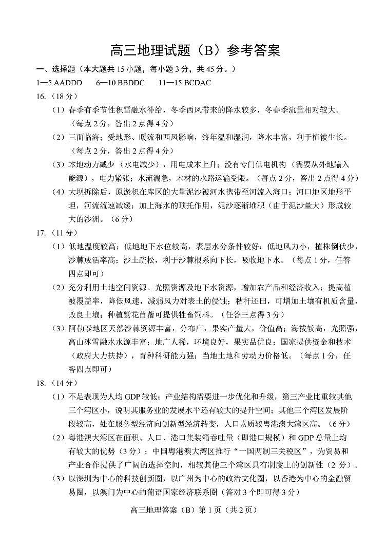 2021菏泽（二中系列校）高三上学期期末考试地理试题（B）扫描版含答案01