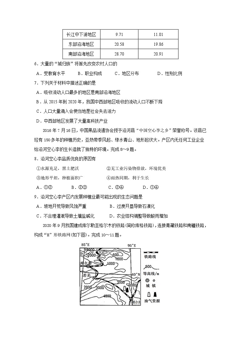 2021铜仁思南中学高三第五次月考地理试题含答案03