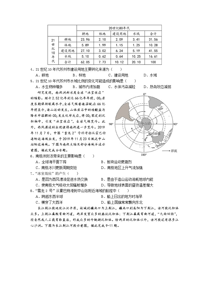 2021南充高级中学高三上学期第四次月考文综地理试卷含答案02