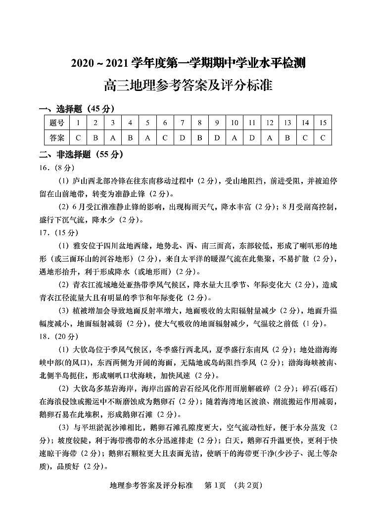 2021青岛胶州高三上学期期中考试地理试题（可编辑）PDF版含答案01