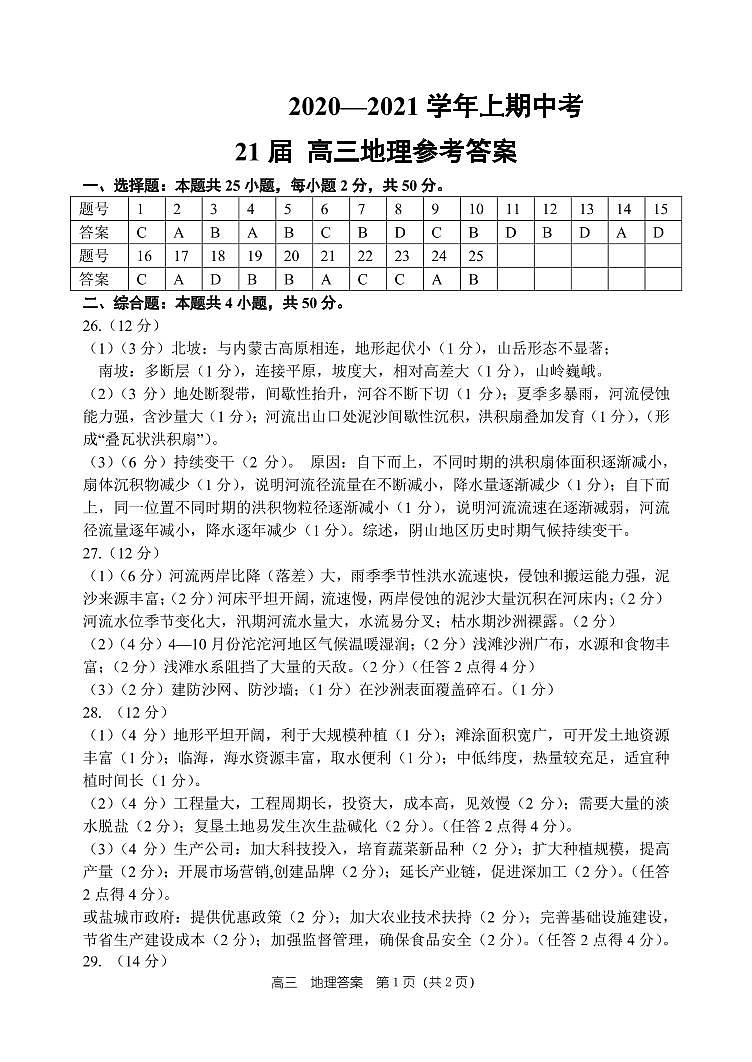 2021郑州一中高三上学期期中考试地理试题扫描版含答案01