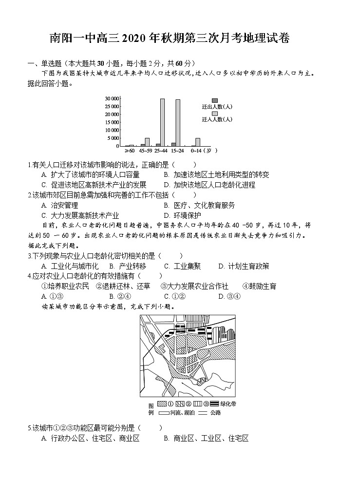 河南省南阳市第一中学2020-2021学年高三上学期第三次月考地理试题第1页
