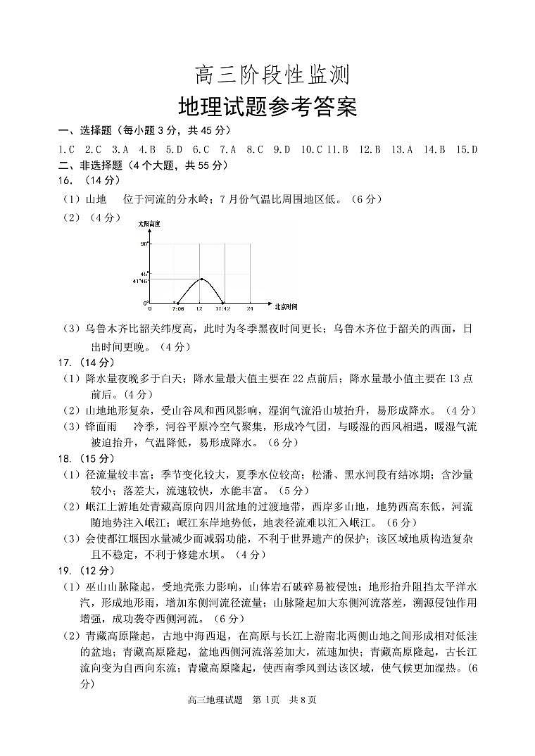 高三地理答案2020.10.8第1页