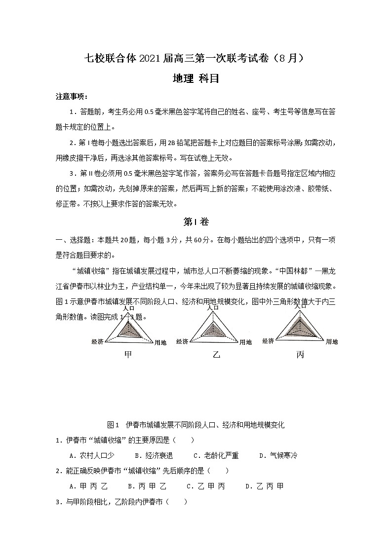 2021仲元中学、中山一中等七校联合体高三上学期第一次联考地理试题含答案第1页