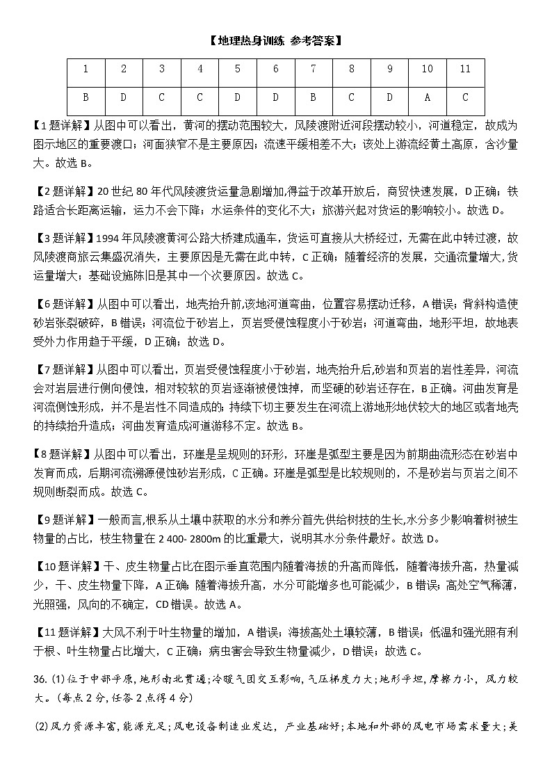 四川省内江市第六中学2020届高三热身考试文科综合答案第1页