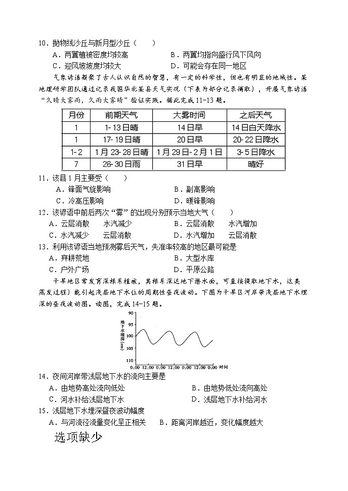 2020潍坊临朐县高三下学期综合模拟考试地理试题（二）含答案第3页