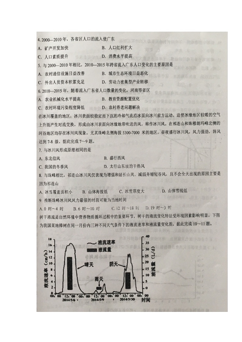 2020宁夏六盘山高级中学高三上学期期末考试地理（B卷）试题扫描版缺答案第2页