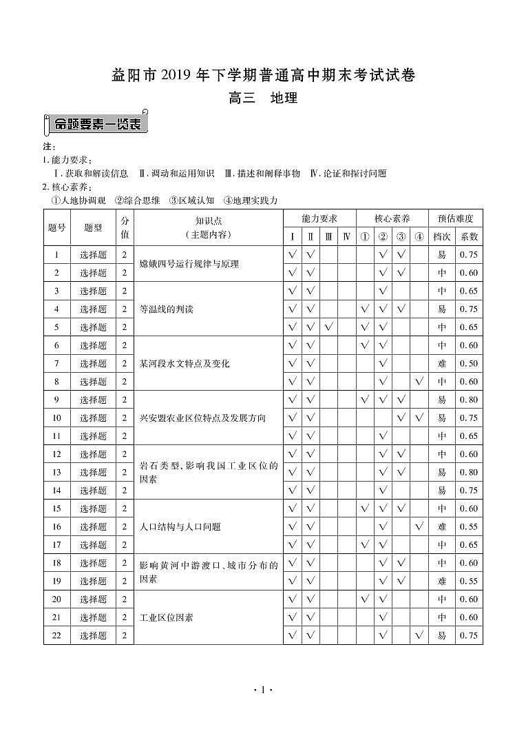 益阳高三地理答案第1页