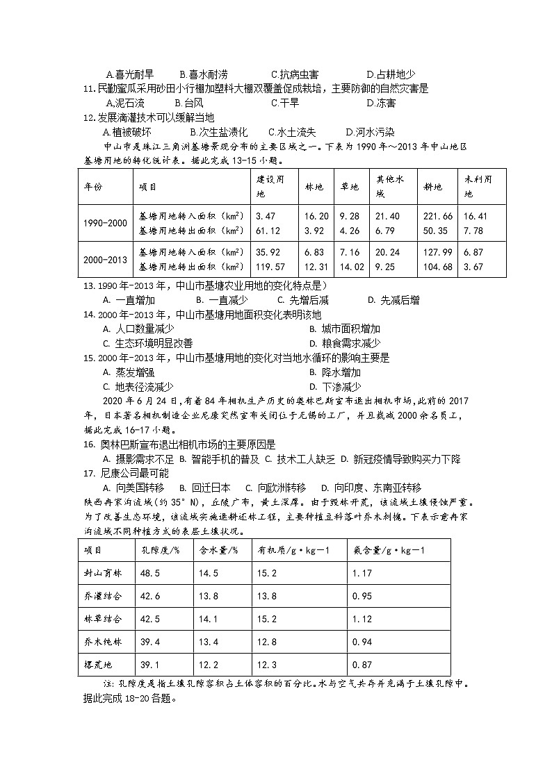 2021南充李渡中学高二下学期期中考试地理试题缺答案03