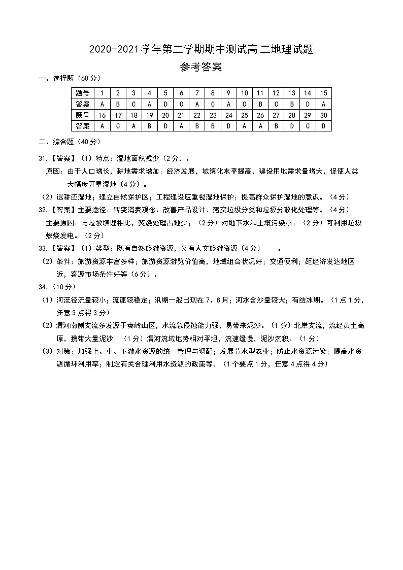 2021南平浦城县高二下学期期中考试地理试题含答案01
