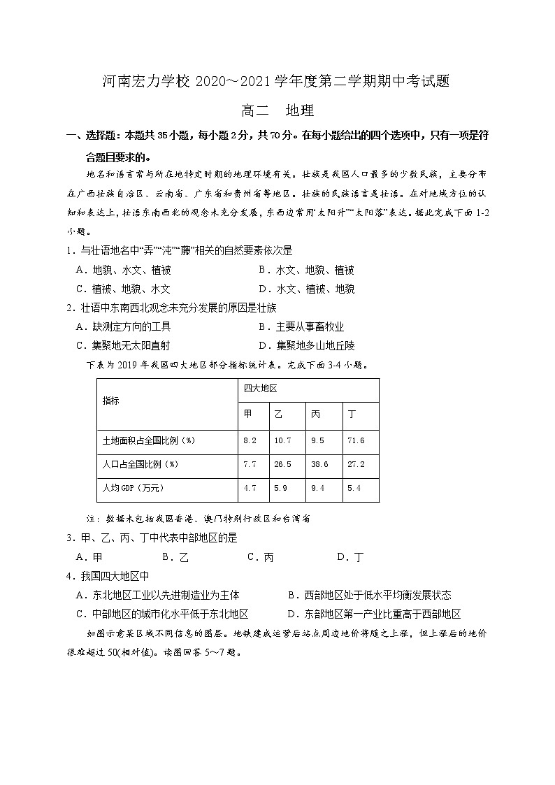 2021河南省宏力学校高二下学期期中考试地理试题含答案01