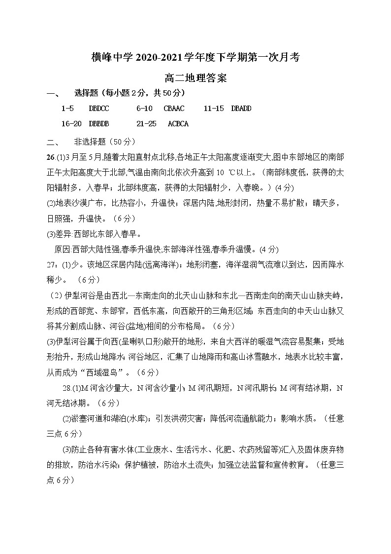 2021上饶横峰中学高二下学期第一次月考地理试卷含答案01