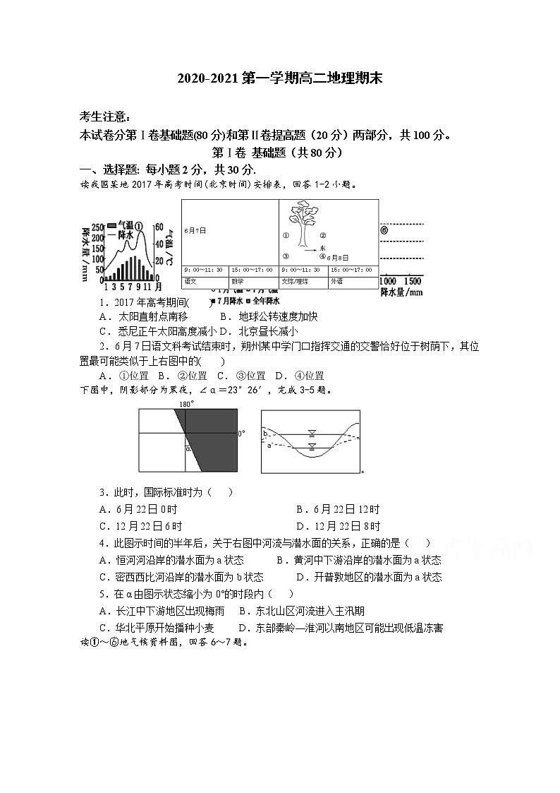 2021天津静海区一中高二上学期期末考试地理试题含答案01