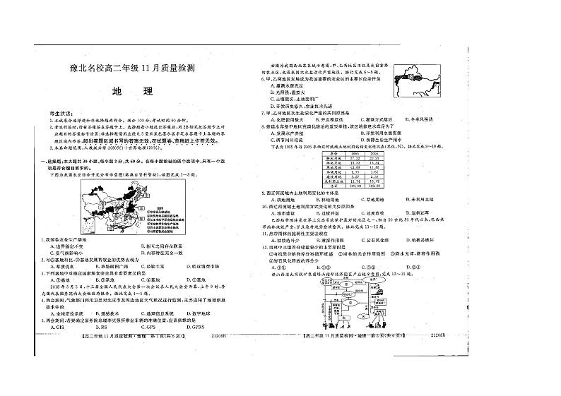 河南省豫北名校2020-2021学年高二上学期11月质量检测地理试题（图片版）第1页