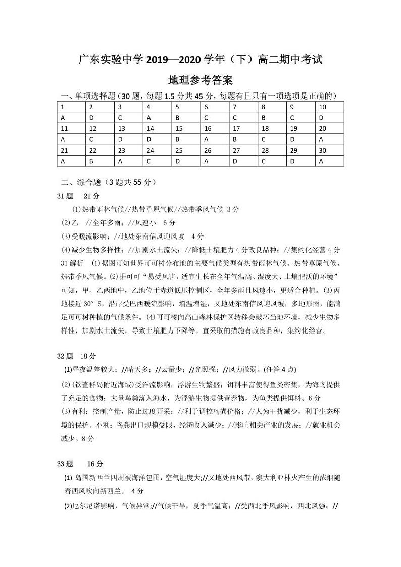2020广东实验中学高二下学期期中考试地理PDF版含答案01