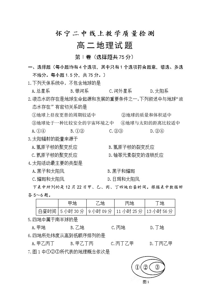 2020安庆怀宁县二中高二下学期期中线上检测地理试题含答案01